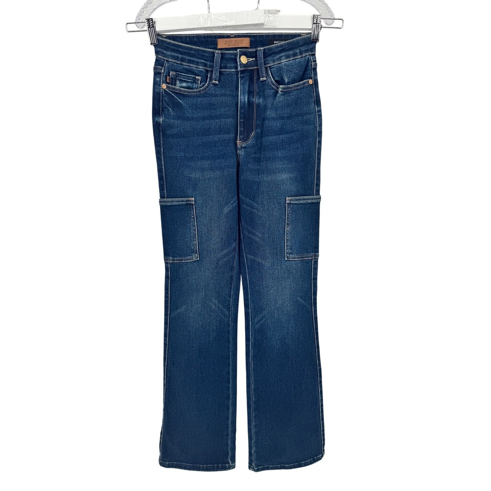 Judy Blue Bootcut Jeans Women 0/24 Cargo Pocket Dark Wash High Rise JB88872 DK